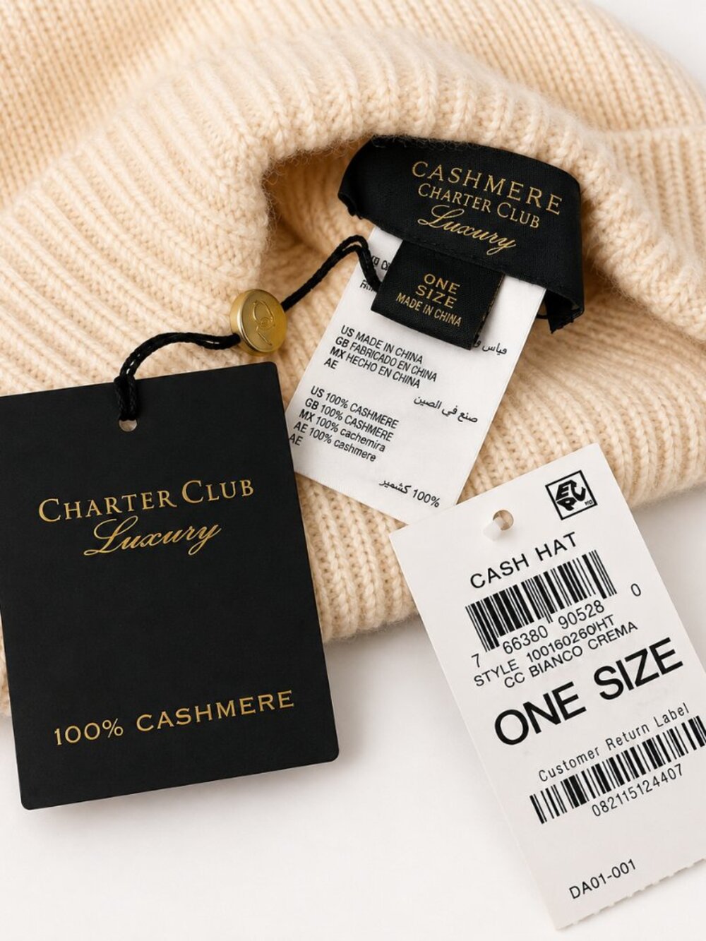 Charter Club Luxury 100% Cashmere Beanie Bianco Crema NWT - Picture 3 of 3